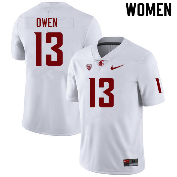 Women #13 Drake Owen Washington State Cougars College Football Jerseys Sale-White